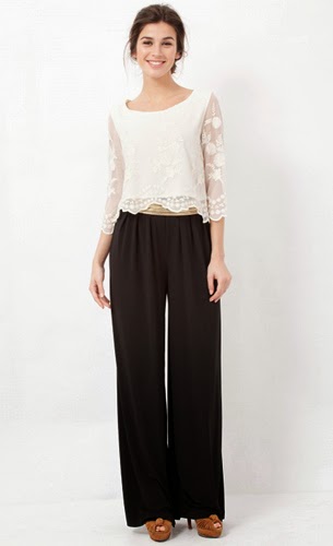 look para eventos Poéte pantalón palazzo top bordado