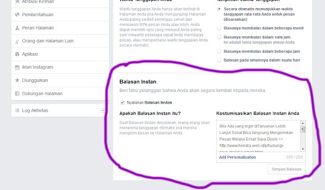 Cara Setting Balasan Pesan Instan Fanspage