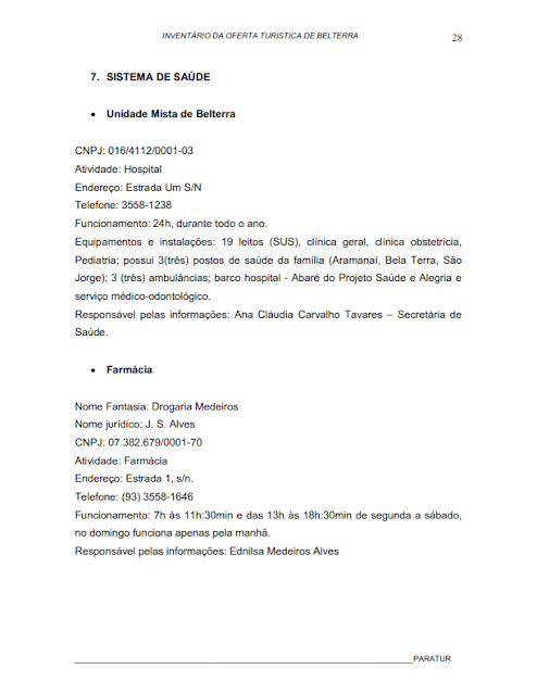 INVENTÁRIO DA OFERTA TURISTICA DE BELTERRA - 2007 -  Belterra - Pará - Brasil