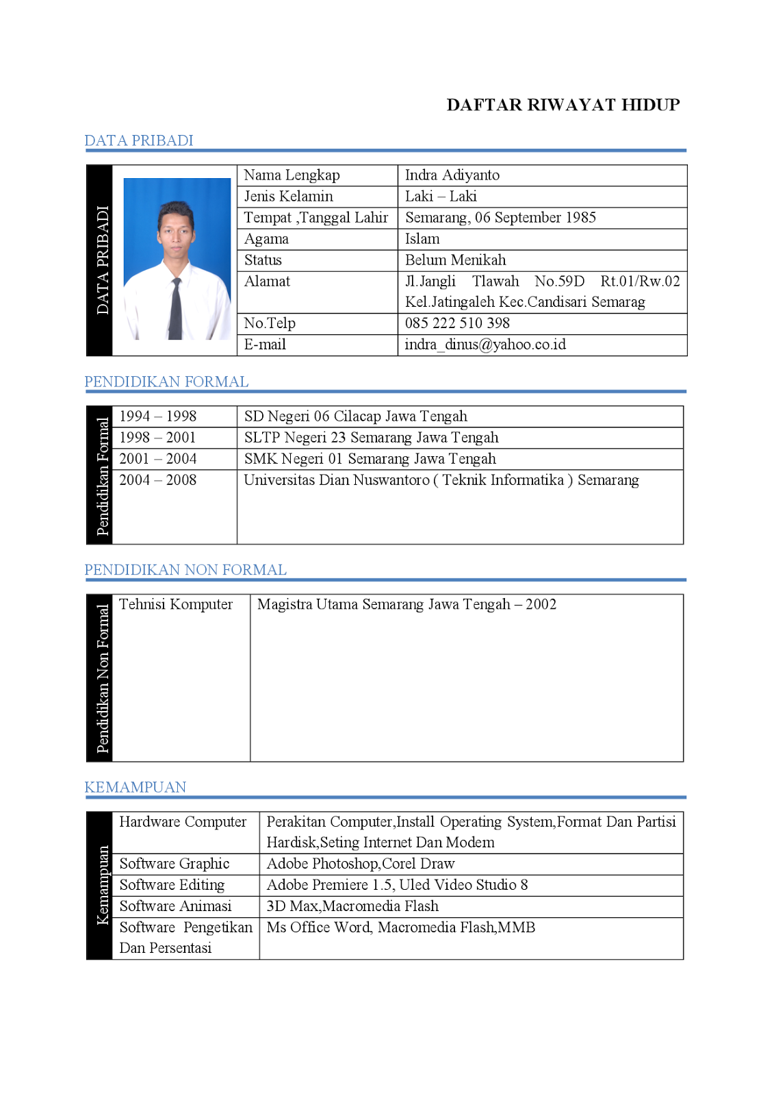 format daftar riwayat hidup lamaran kerja, format daftar riwayat hidup ...