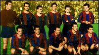 C. F. BARCELONA - Barcelona, España - Temporada 1947-48 - Velasco, Curta, Gonzalvo III, Calvet, Gonzalvo II y Elías; Basora, Seguer, César, Badenes y Noguera - C. D. BARCELONA 4 (Seguer, Basora 2 y César) REAL MADRID C. F. 2 (Gallardo y Rafa) - 25/01/1948 - Liga de 1ª División, jornada 17 - Barcelona, campo de Las Corts - El Barcelona fue Campeón de Liga esa temporada, con Enrique Fernández Viola de entrenador. Era su tercer título de Liga