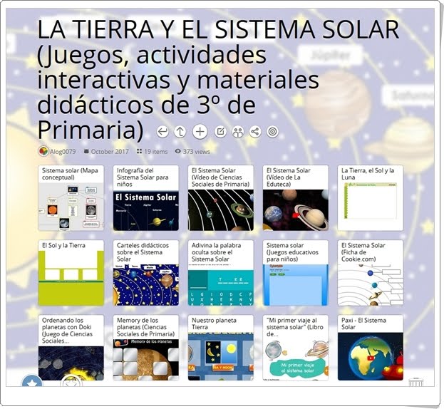 "19 Juegos, actividades y materiales sobre LA TIERRA Y EL SISTEMA SOLAR de 3º de Primaria"