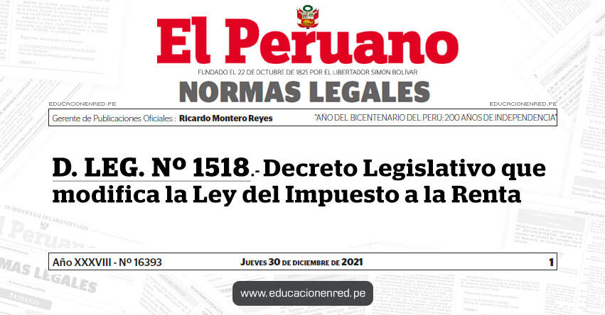 D. LEG. Nº 1518.- Decreto Legislativo que modifica la Ley del Impuesto a la Renta