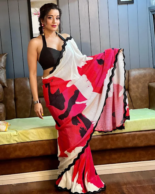 Monalisa saree backless blouse curvy hot actress