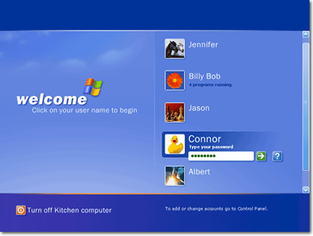 When you log on to Windows XP normally you will see the Login screen 