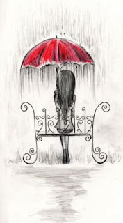 perempuan menunggu disaat hujan