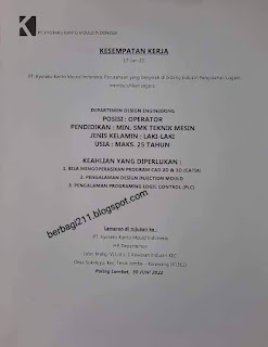 Lowongan kerja PT Kyoraku Kanto Mould Indonesia