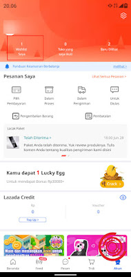 2. Kemudian pilih Wishlist saya yang terletak di bagian bawah nama akun Lazada kalian