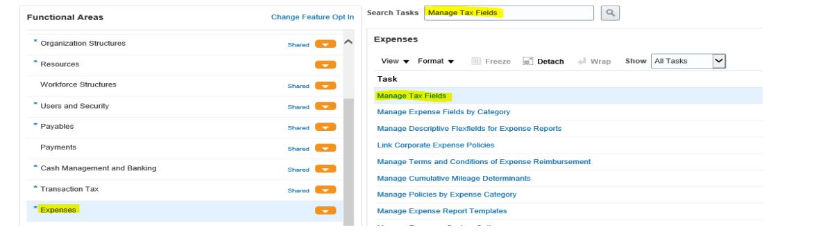 Define Tax Fields for Expenses in Oracle Fusion
