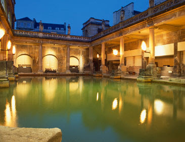 landmark photos roman baths picture at night shining light england