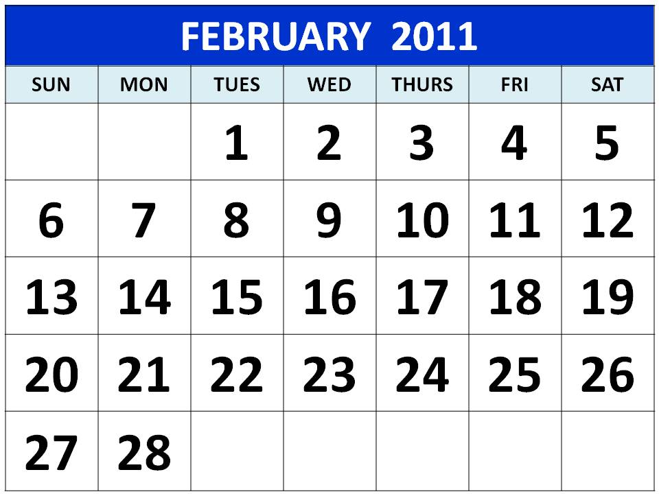 Blank February 2011 Calendar Printable Template