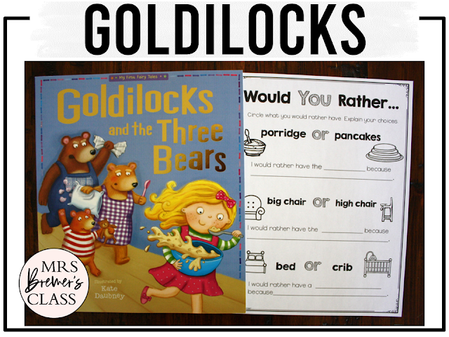 Goldilocks and the Three Bears Fairy Tales activities unit with literacy printables, reading companion activities, and lesson ideas for First Grade and Second Grade