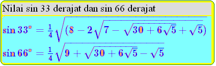 Nilai sin cos 33 dan 66 derajat secara eksak