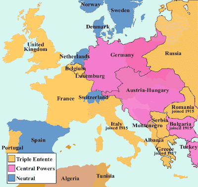 1914 map of europe. World war I map of Europe