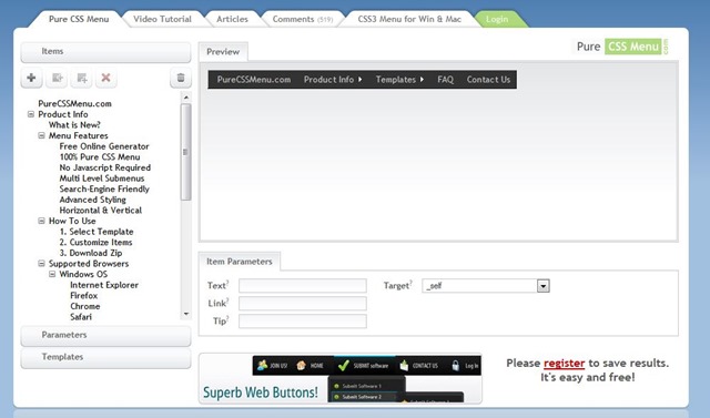 CSS menu free