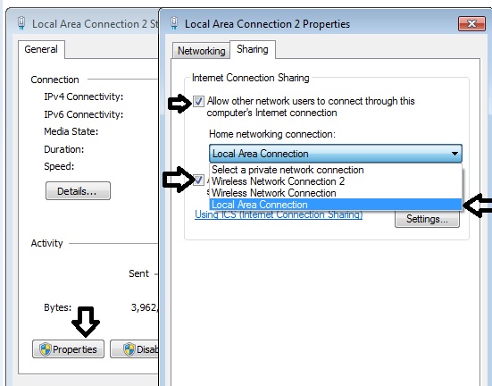 cara sharing internet wifi/modem