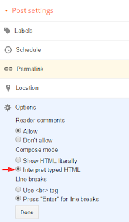 Settings to enable "interpret typed HTML" on blogger