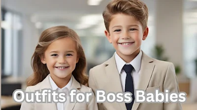 little girl boss and little boy boss showing outfits for boss babies