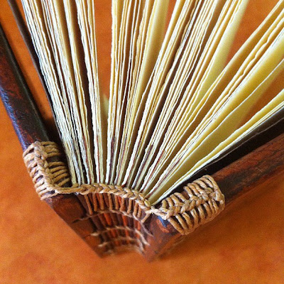 Ethiopian binding with wood covers close-up