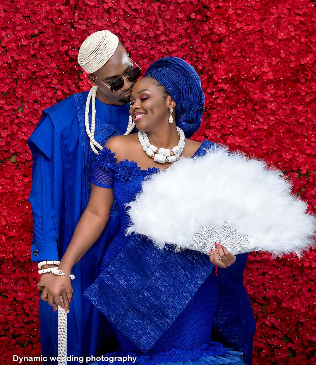 Royal blue traditional wedding outfit for couple