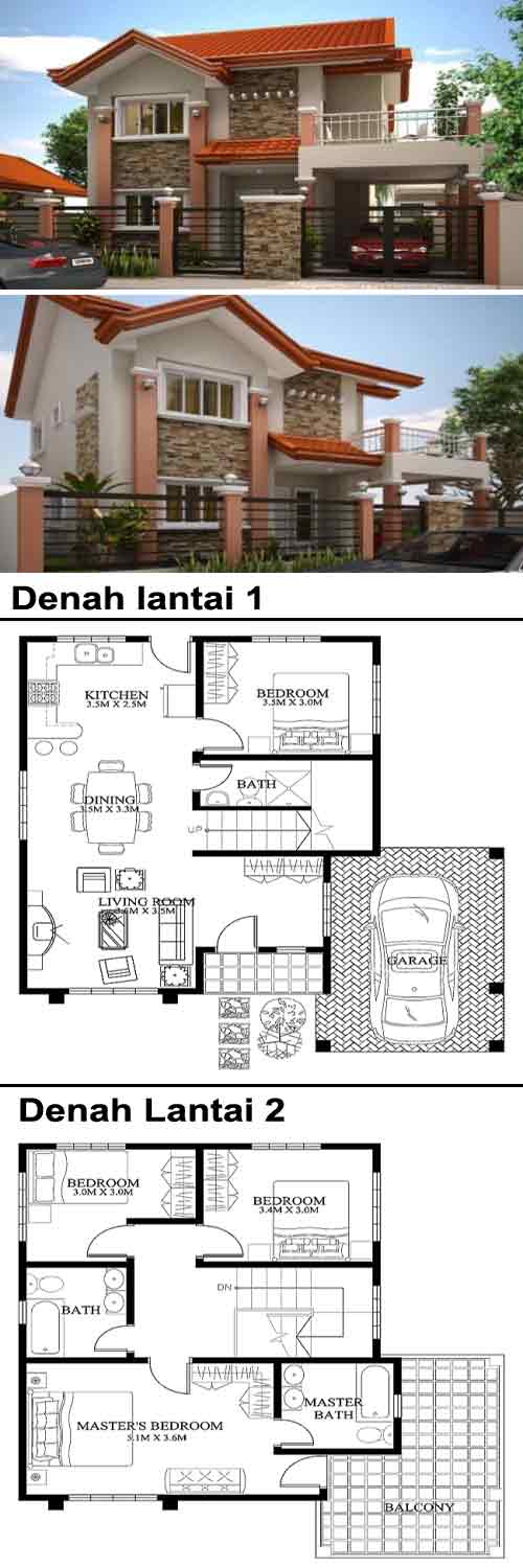 Info dan Tips Denah  dan Desain Rumah  2 Lantai Type 45 