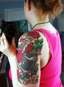 Colorful flower and mike tattoo