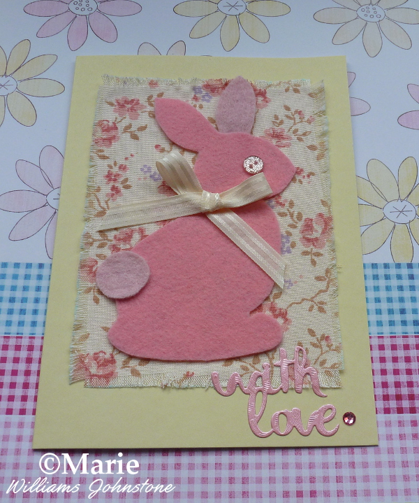 Pink fabric and felt bunny rabbit Easter Spring handmade card design last minute quick easy make no sew free pattern template
