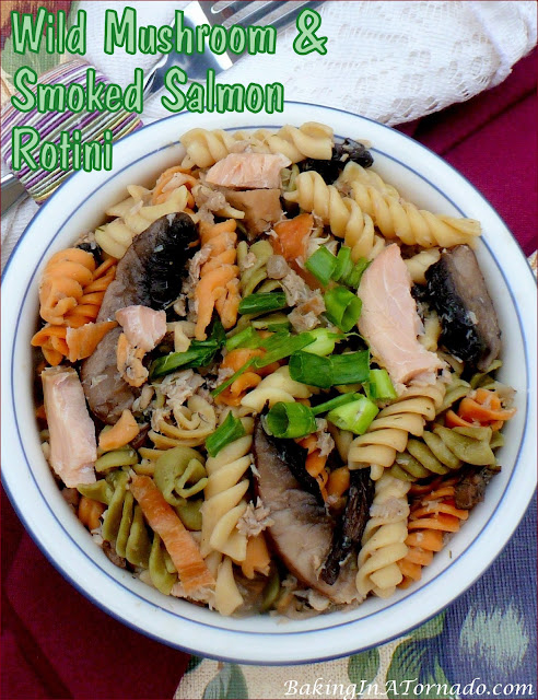 Wild Mushroom & Smoked Salmon Rotini | recipe developed by www.BakingInATornado.com | #recipe #dinner
