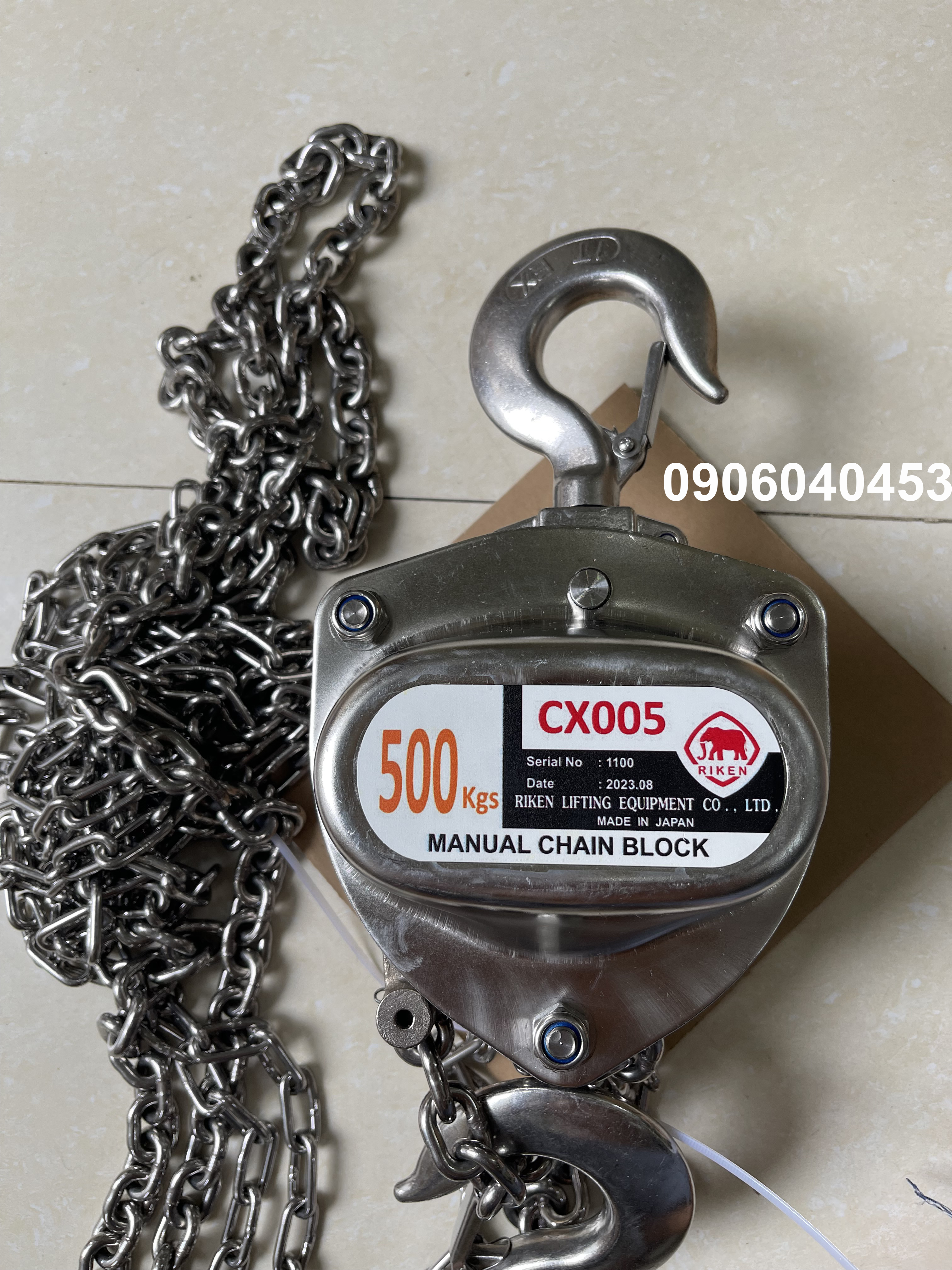 Pa lăng kéo tay inox 304 Riken 500kg CX005/ 500kgs stainless steel chain hoist CX005