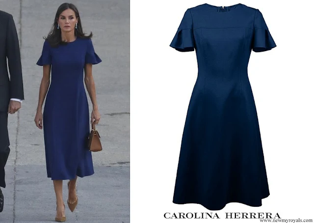 Queen Letizia wore Carolina Herrera Flutter Sleeve Midi Dress