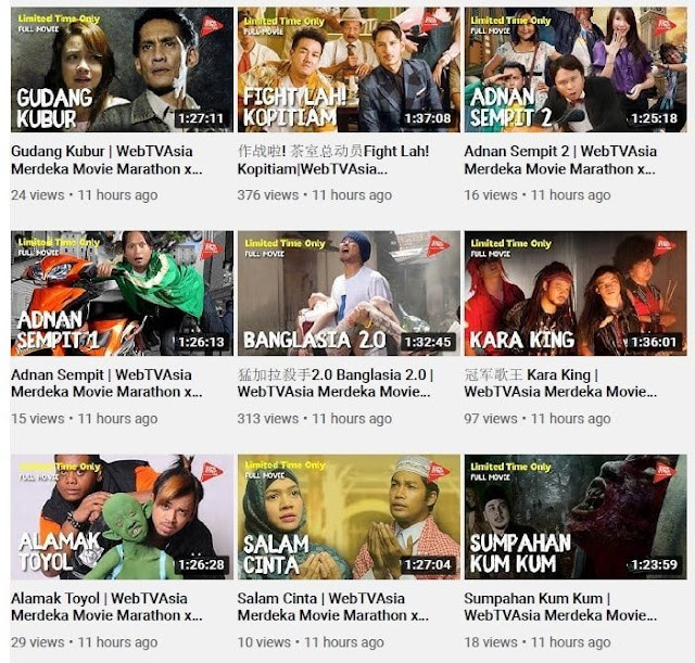 Sempena Bulan Kemerdekaan Youtube WebTV Asia Belanja 50 Buah Filem Tempatan Secara Percuma