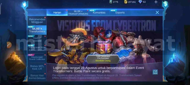 Cara Dapat Skin Transformers ML Gratis (Johnson Optimus, XBorg Bumblebee, Granger Megatron)