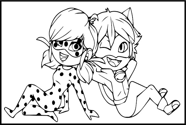 Cute Cat Noir and Ladybug Coloring Pages