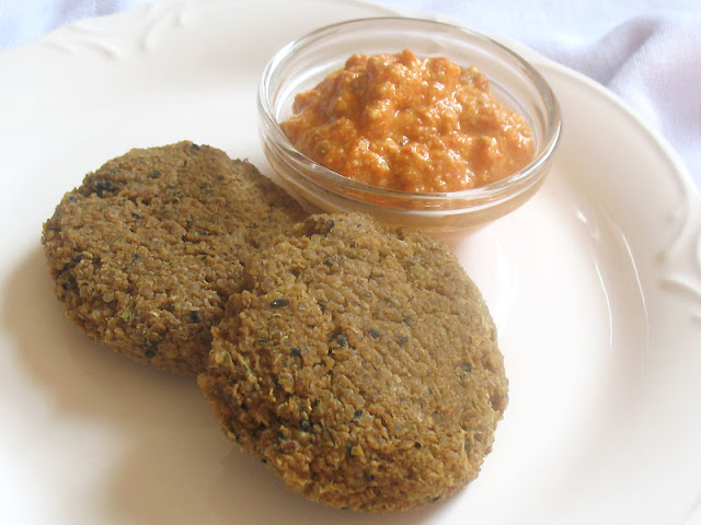 Quinoa Chickpea Flour Falafel with Mung Beans and Roasted Red Pepper Sauce