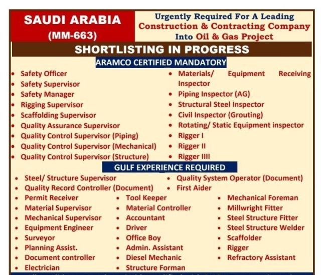 Oil and Gas job vacancies in Saudi Arabia - Large recruitment