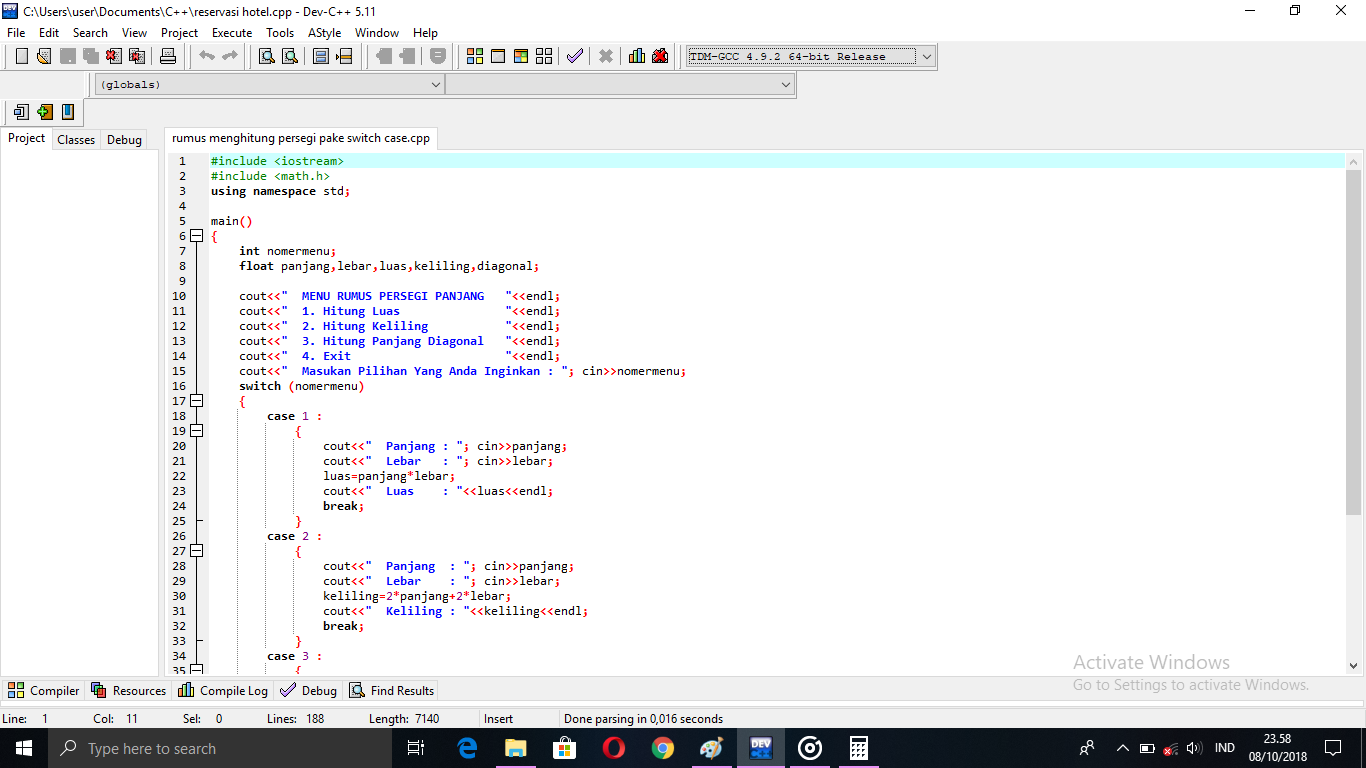 contoh program C++ menghitung luas persegi