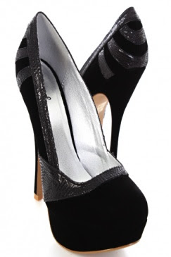 Black Smooth Velvet Texture Trim Round Toe Platform Pump Heels 