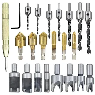 Woodworking Drilling or Chamfer tool Wood Plug cutter 1/4" Hex 5 Flute 90 Degree Countersink Drill Bits hown - store