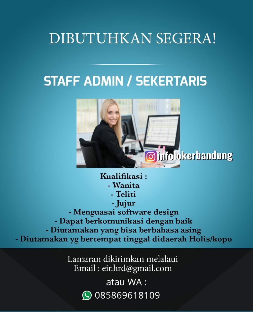  Lowongan  Kerja Staff Admin Sekertaris Bandung September 