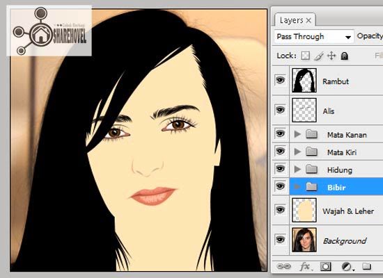 hasil dari membuat vector bibir di photoshop - tutorial membuat vector di photoshop - membuat foto menjadi kartun dengan photoshop