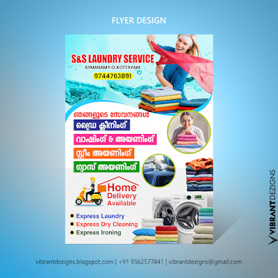 flyer pamphlet design, Flyer Design for Laundry service, malayalam Laundry service flyer notice, flyer graphic design kerala