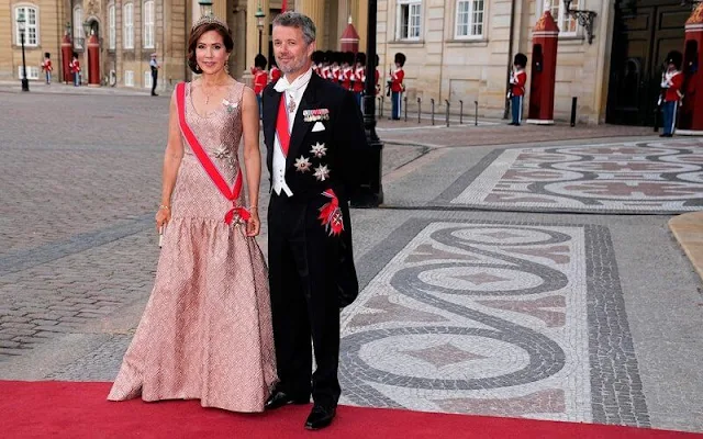 King Harald and Queen Sonja, Crown Prince Frederik and Crown Princess Mary. Diamond and emerald tiara, rosa diamond earrings