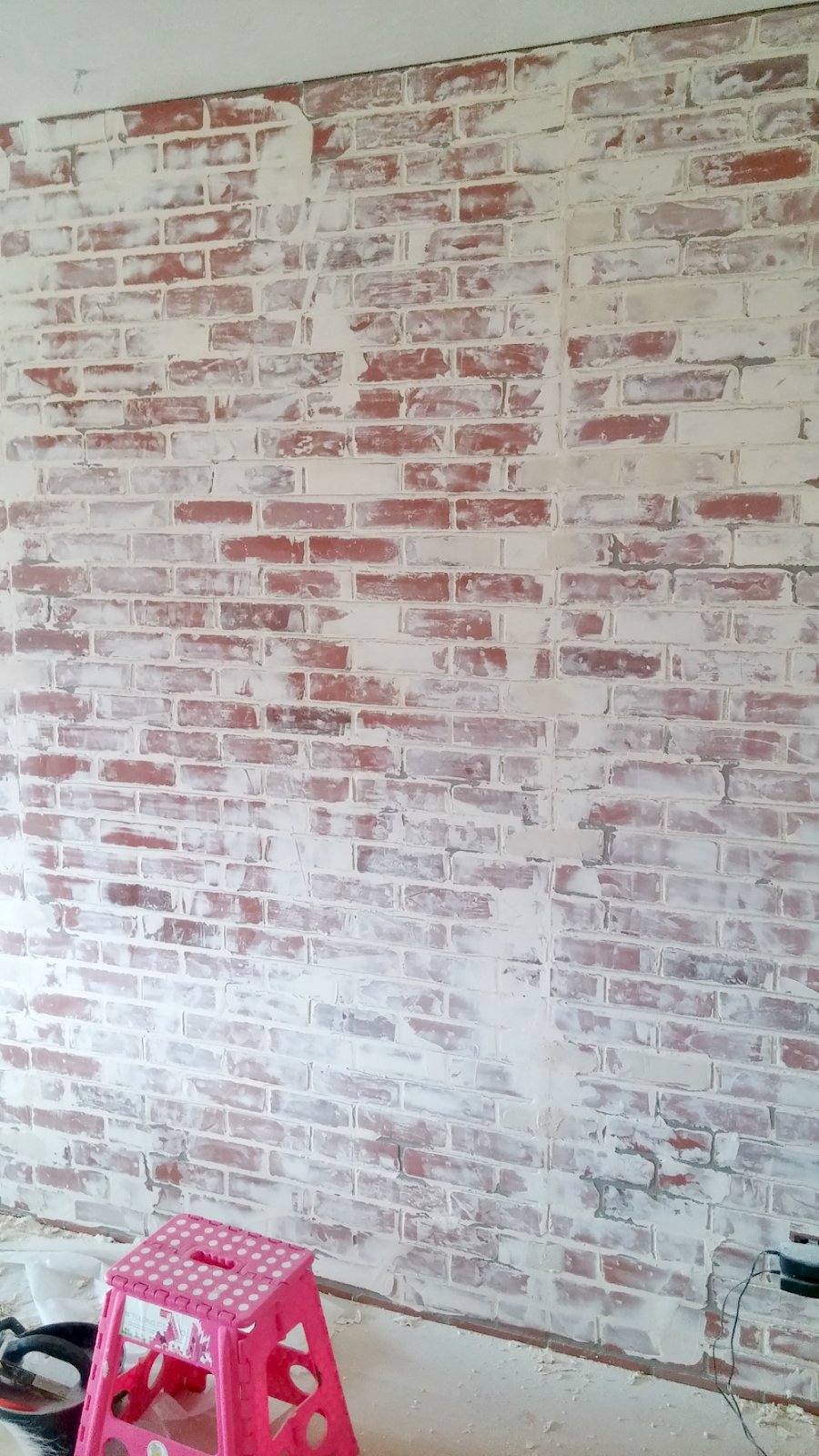 Living Room Makeover - German Schmear Faux Brick Wall - Little Vintage