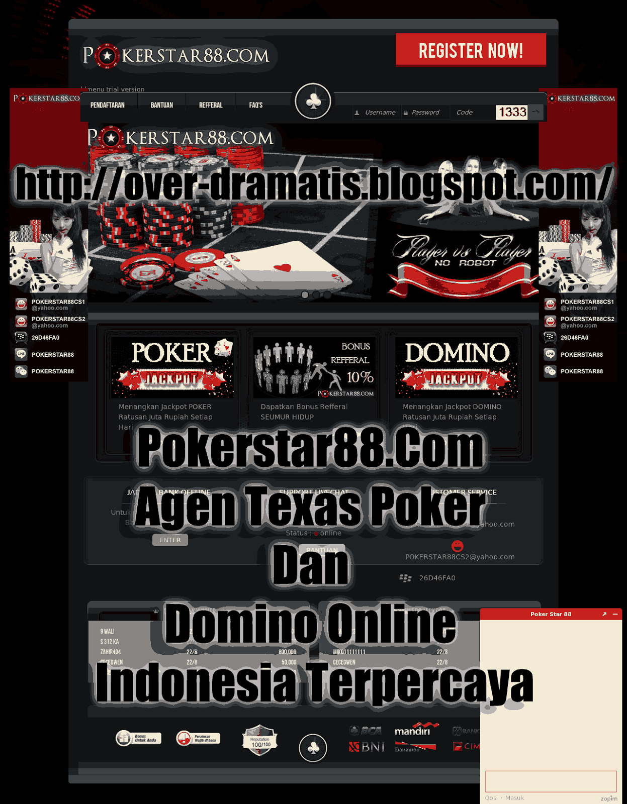 Situs POKERSTAR88 AGEN TEXAS POKER DAN DOMINO ONLINE INDONESIA TERPERCAYA tentunya sudah tidak diragukan lagi karena POKERSTAR88
