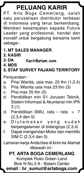 Lowongan Kerja PT. Arta Boga Cemerlang