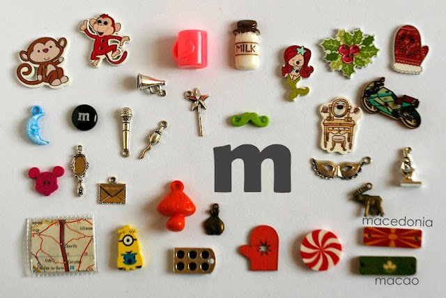 TomToy Individual letter M I spy trinkets for alphabet, Miniature abc objects, Montessori alphabet. Sorting toddler activities