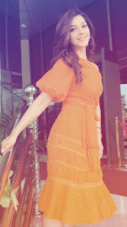 Mehreen Pirzada in Orange Color Dress with Cute and Awesome Smile 1