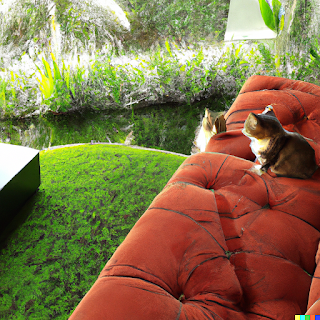 Gato sobre sofá vermelho