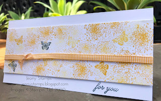 hand stamped butterfly, beauty abounds any occasion card, simple stamping, bumblebee ink, gingham ribbon, Jean Blundell, Stampin' Up!