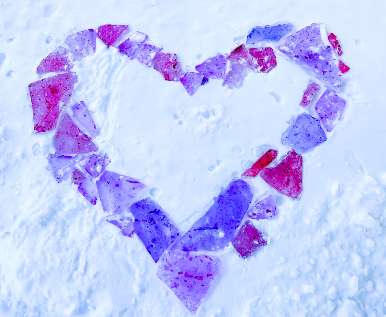 Painted ice heart activity for kids